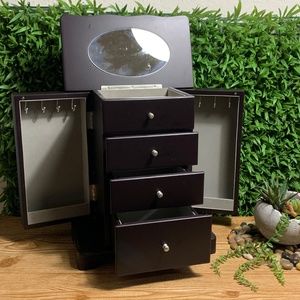 Wooden Classic Jewelry Box Mirrored Organizer